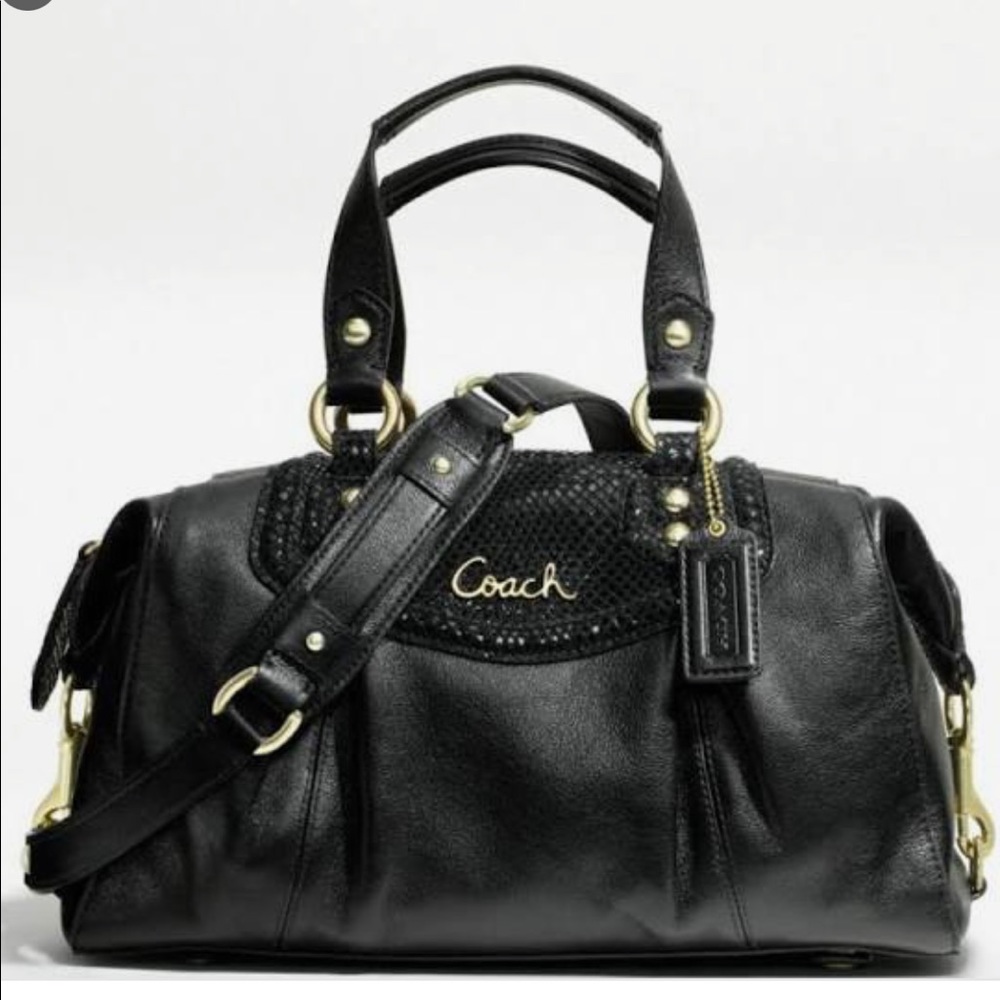 coach ashley black leather satchel